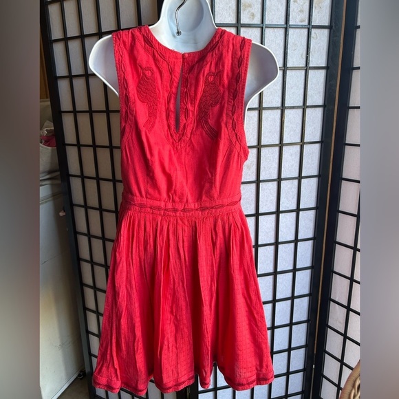 Free People Coral Birds Of A Feather Embroidered Sleeveless Mini Dress 6 - Picture 5 of 12